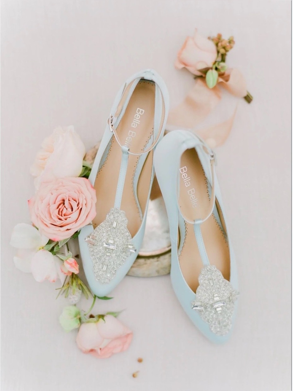 Bella Belle Annalise Light Blue Crystal T-Strap Bridal Wedding Shoes 10